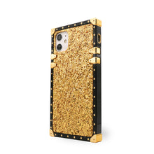 Load image into Gallery viewer, Gold glittery Samsung case by Maison Purity with black border and gold accents on a white background