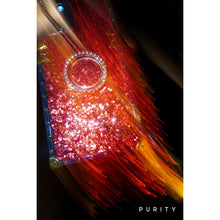 Load image into Gallery viewer, Luxury red glitter iPhone case with squared design and gold accents by Maison Purity on a white background