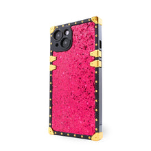 Load image into Gallery viewer, Luxury hot pink glitter iPhone case with gold accents by Maison Purity on a white background