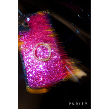 Load image into Gallery viewer, Luxury hot pink glitter iPhone case with gold accents by Maison Purity on a white background