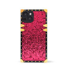 Load image into Gallery viewer, Luxury square Samsung case with pink glittery design and gold accents by Maison Purity on a white background