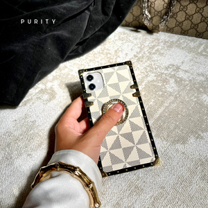 iPhone Case with Ring "Excelsior" | White Checkered Phone Case | PURITY