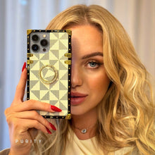 Load image into Gallery viewer, iPhone Case with Ring "Excelsior" | White Checkered Phone Case | PURITY