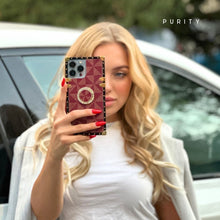 Load image into Gallery viewer, iPhone Case with Ring "Prestige" | Burgundy Checkered Phone Case | PURITY