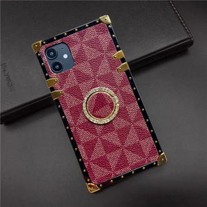 iPhone Case with Ring "Prestige" | Burgundy Checkered Phone Case | PURITY