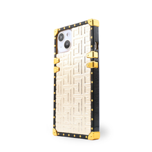 Load image into Gallery viewer, Luxury golden iPhone case with geometric pattern by PURITY.