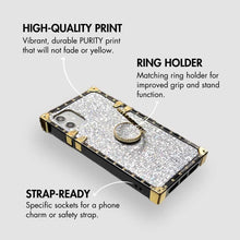 Load image into Gallery viewer, Motorola Case with Ring "Quartz" | White Glitter Square Phone Case | PURITY