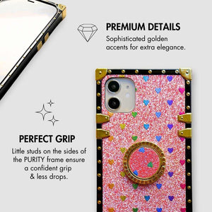 Motorola Case with Ring "Tenderness" | Pink Glitter Square Phone Case | PURITY