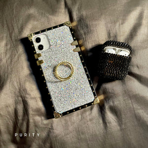 Motorola Case with Ring "Quartz" | White Glitter Square Phone Case | PURITY