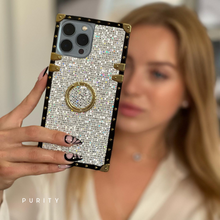 Load image into Gallery viewer, Motorola Case with Ring "Quartz" | White Glitter Square Phone Case | PURITY