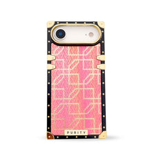 Load image into Gallery viewer, Luxury pink iPhone 17 Air case with square design and gold accents by Maison Purity on a white background