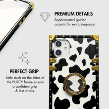 Load image into Gallery viewer, iPhone Case with Ring "Chaos" | Cow print square iPhone case by PURITY