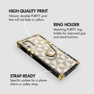iPhone Case with Ring "Excelsior" | White Checkered Phone Case | PURITY