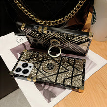 Load image into Gallery viewer, Motorola Case with Ring "Erebo" | Square Phone Case | Geometric Black and Gold Design | PURITY