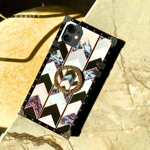 Motorola Case "Chlorite Ring" | Purple square phone case with marble design and ring holder | PURITY
