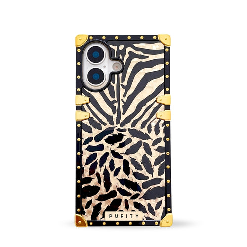 A luxury iPhone 17 case with a golden animalier design by Maison Purity