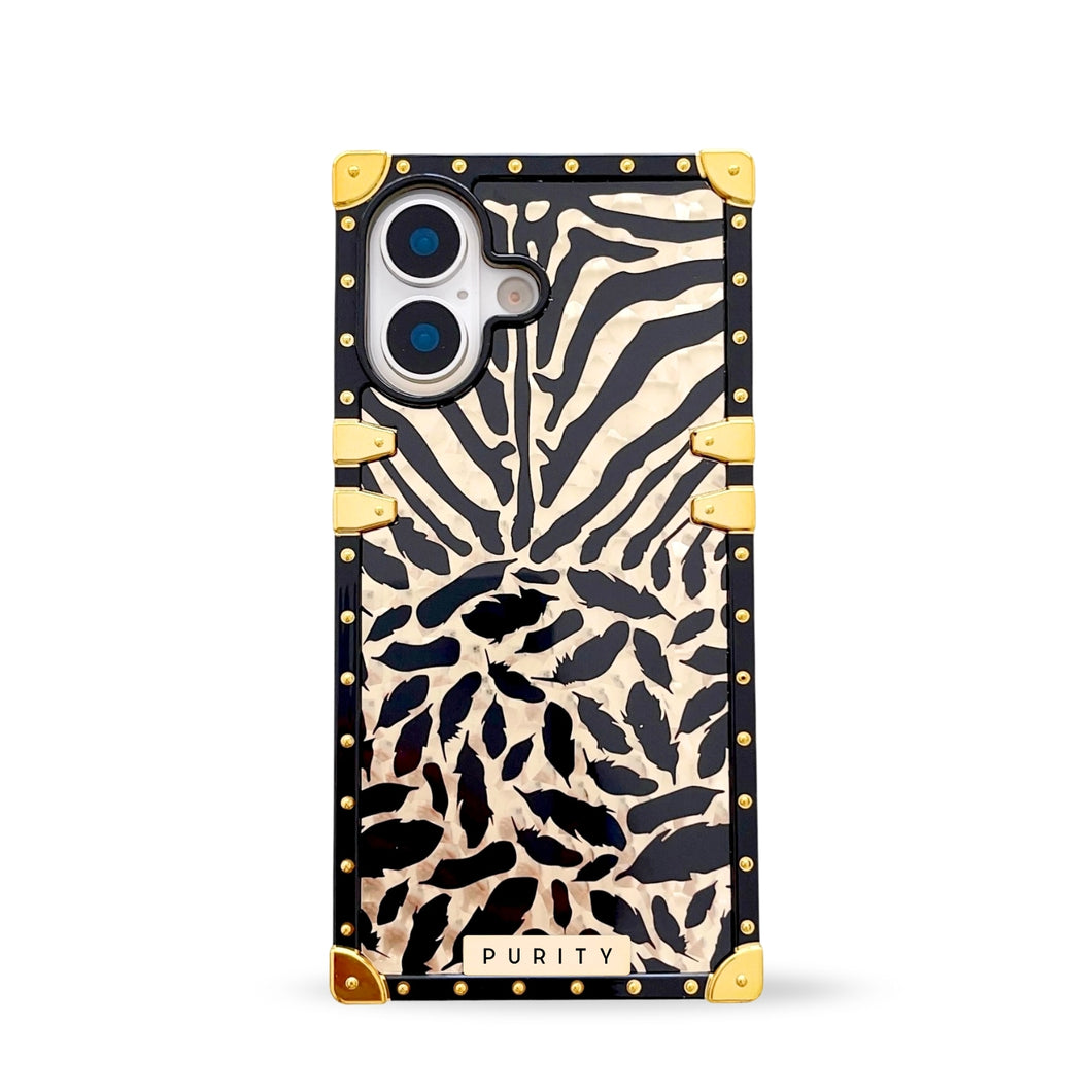 A luxury iPhone 17 case with a golden animalier design by Maison Purity