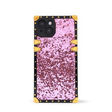 Load image into Gallery viewer, Luxury purple glitter iPhone case with  gold accents by Maison Purity on a white background
