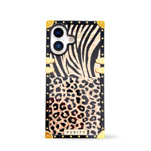 Load image into Gallery viewer, Black and gold iPhone 17 case with zebra and leopard print design by Maison Purity on a white background
