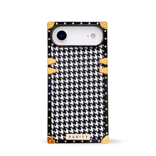 Load image into Gallery viewer, Luxury iPhone 17 Air case with black and white houndstooth pattern and gold accents by Maison Purity on a white background
