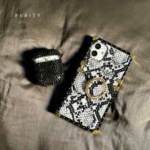 Load image into Gallery viewer, iPhone case with Ring &quot;Albino&quot; by PURITY™ | Black and white snakeskin iPhone case
