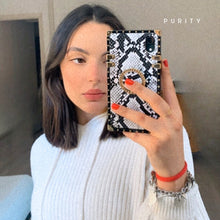 Load image into Gallery viewer, iPhone case with Ring &quot;Albino&quot; by PURITY™ | Black and white snakeskin iPhone case

