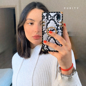 iPhone case with Ring "Albino" by PURITY™ | Black and white snakeskin iPhone case