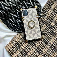 Load image into Gallery viewer, iPhone Case with Ring &quot;Excelsior&quot; | White Checkered Phone Case | PURITY
