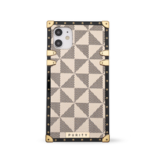 Load image into Gallery viewer, iPhone Case with Ring &quot;Excelsior&quot; | White Checkered Phone Case | PURITY
