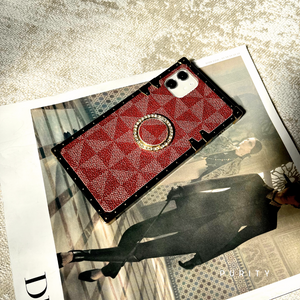 iPhone Case with Ring "Prestige" | Burgundy Checkered Phone Case | PURITY