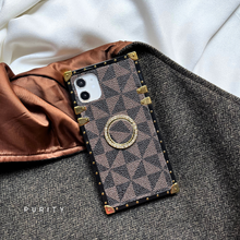Load image into Gallery viewer, iPhone Case with Ring &quot;Role Model&quot; | Brown Checkered Phone Case | PURITY
