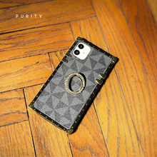 Load image into Gallery viewer, iPhone Case with Ring &quot;Success&quot; | Grey Checkered Phone Case | PURITY
