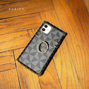 iPhone Case with Ring "Success" | Grey Checkered Phone Case | PURITY