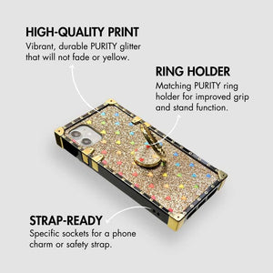Motorola Case with Ring "Adoration" | Romantic Gold Glitter Square Phone Case | PURITY