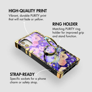 Motorola Case "Aphrodite Ring" - Floral phone case with square design and ring holder by PURITY