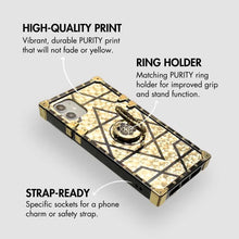 Load image into Gallery viewer, Motorola Case with Ring &quot;Emera&quot; | Square Phone Case | Geometric Gold and Black Design | PURITY
