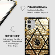 Load image into Gallery viewer, Motorola Case with Ring &quot;Emera&quot; | Square Phone Case | Geometric Gold and Black Design | PURITY
