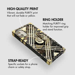 Motorola Case with Ring "Erebo" | Square Phone Case | Geometric Black and Gold Design | PURITY