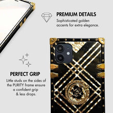 Load image into Gallery viewer, Motorola Case with Ring &quot;Erebo&quot; | Square Phone Case | Geometric Black and Gold Design | PURITY
