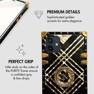 Motorola Case with Ring "Erebo" | Square Phone Case | Geometric Black and Gold Design | PURITY