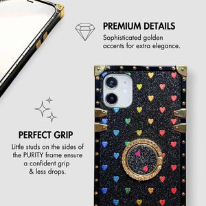 Motorola Case with Ring "Passion" | Romantic Black Glitter Square Phone Case | PURITY