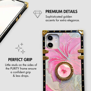 Motorola Case with Ring "Pink Hibiscus" | Pink Flower Square Phone Case | PURITY