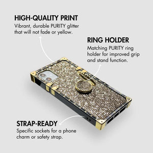 Motorola Case with Ring "Pyrite" | Gold Glitter Square Phone Case | PURITY