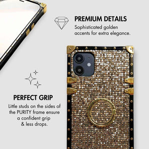 Motorola Case with Ring "Pyrite" | Gold Glitter Square Phone Case | PURITY