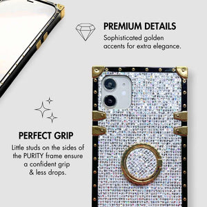 Motorola Case with Ring "Quartz" | White Glitter Square Phone Case | PURITY