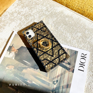 Motorola Case with Ring "Emera" | Square Phone Case | Geometric Gold and Black Design | PURITY