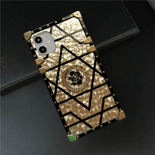 Load image into Gallery viewer, Motorola Case with Ring &quot;Emera&quot; | Square Phone Case | Geometric Gold and Black Design | PURITY
