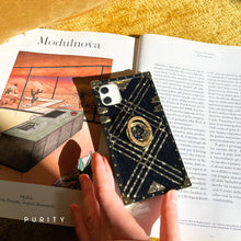 Load image into Gallery viewer, Motorola Case with Ring &quot;Erebo&quot; | Square Phone Case | Geometric Black and Gold Design | PURITY
