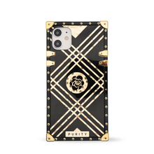 Load image into Gallery viewer, Motorola Case with Ring &quot;Erebo&quot; | Square Phone Case | Geometric Black and Gold Design | PURITY
