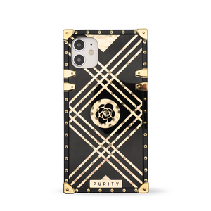 Motorola Case with Ring "Erebo" | Square Phone Case | Geometric Black and Gold Design | PURITY